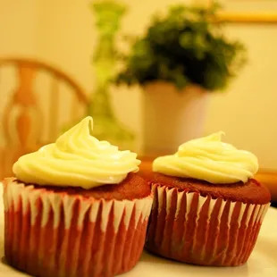 Red velvet cupcakes with cream cheese frosting