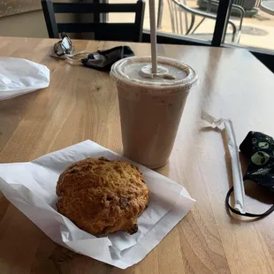 Chocolate chip scone Iced chai latte