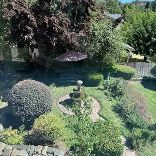 Beautiful small botanical garden with fountain