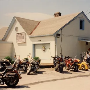 motorcycles parked outside