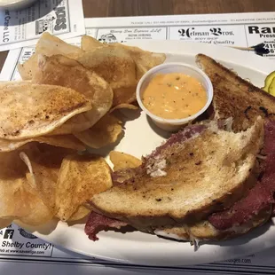 Awesome Rueben and bay chips.