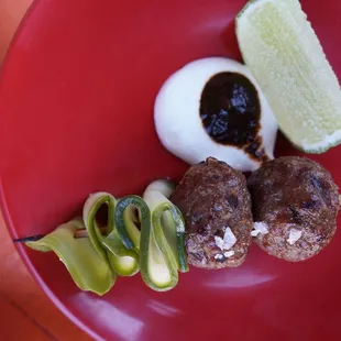 lamb skewer, ground in-house with fenugreek, cumin, &amp; chili de arbol