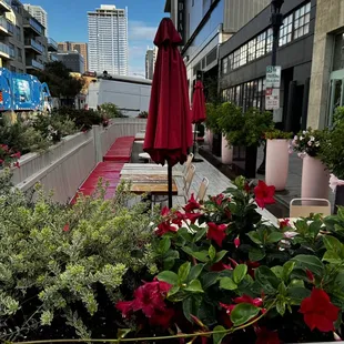 View of curbside outdoor seating