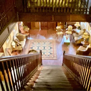 Beautiful wood staircase in the Ione Hotel. All rooms are on the 2nd floor.
