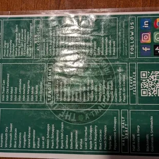 Alcohol menu front