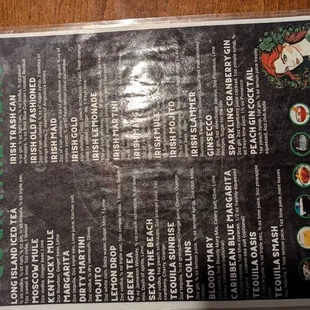 Cocktails menu