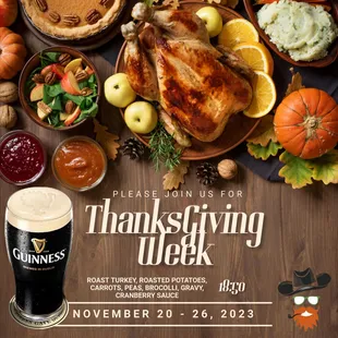 Experience a Celtic Twist on Thanksgiving at The Irish Cowboy! 

Nov 20 - 26, 2023.

#thanksgiving #turkey #guinness #lunch #food #dinne
