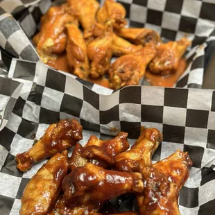a basket of chicken wings