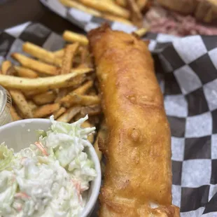 fish and chips and coleslaw