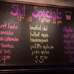 a menu on a blackboard