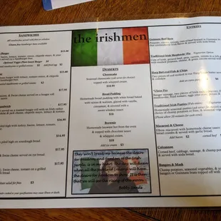 Sandwich &amp; Entrée menu.