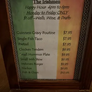 Happy hour menu