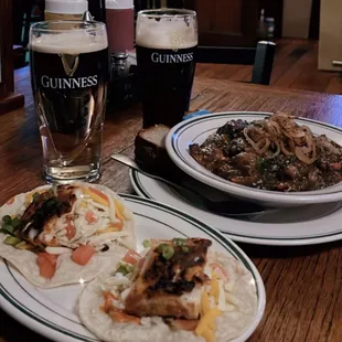 Grilled fish taco on the left. Guinness Braised Beef Stew on the right. Flavors are not bad but pricey for the portion size.