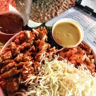 spicy buffalo (fried) chicken salad. apparently a gay bar... that explains A LOT