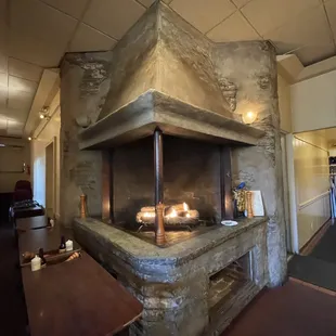 a fireplace in a restaurant