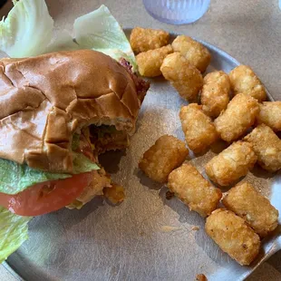 Chicken sandwich and tots