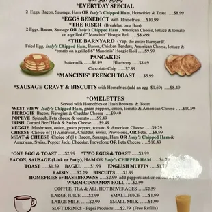 Menu for breakfast