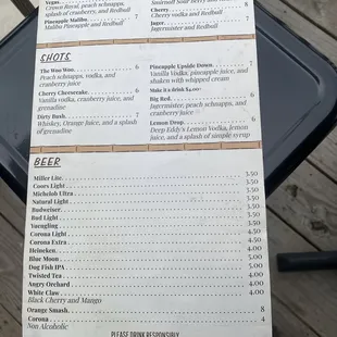 Drink menu