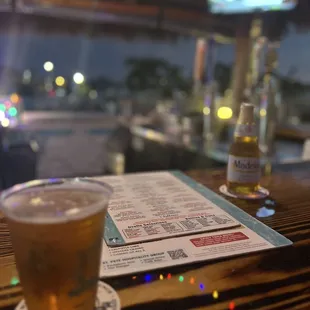 a beer and a menu