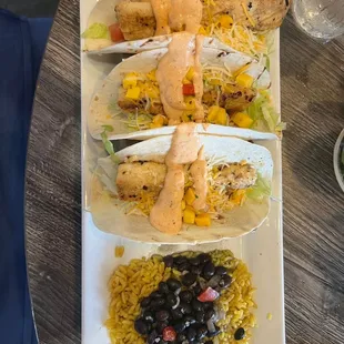 Tacos and rice and beans