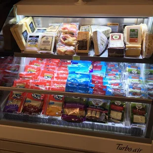 a display case filled with food