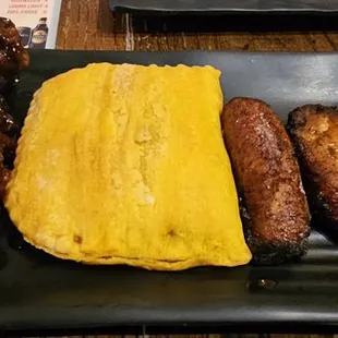 Sampler (appetizer) - Jerk wings, beef patty, fried plantains