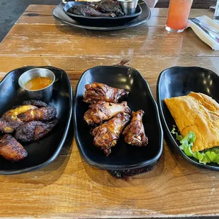 Fried Plantains, Jerk Wings, and a Beef Patty