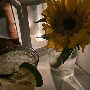a sunflower and a cocktail