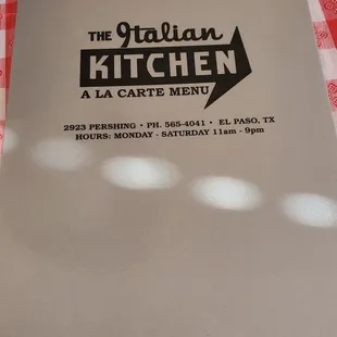 Menu cover