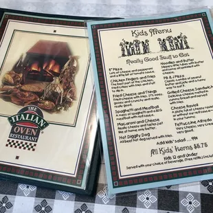 Menu and kids menu