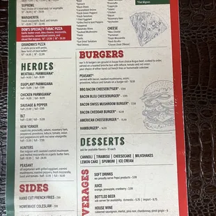 the menu for the restaurant