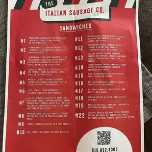 Sandwich menu
