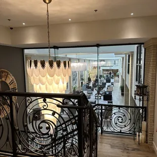 Staircase to hotel rooms.