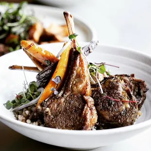 a plate of food with meat and vegetables