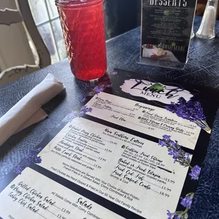 Menu with raspberry lemonade