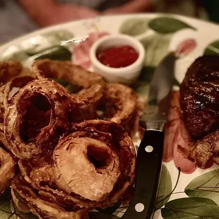 *8 oz. center cut filet mignon &amp; Onion rings to die for!
