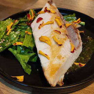 Broiled Hamachi w/arugula &amp; dandelion greens with edible petals and citrus tamari ($26, 11/9/23)