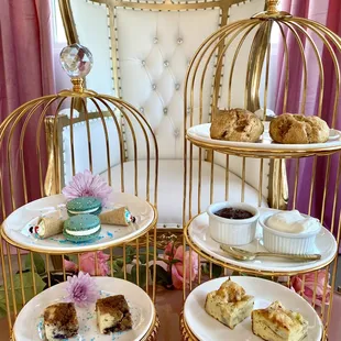 three tiered trays of pastries