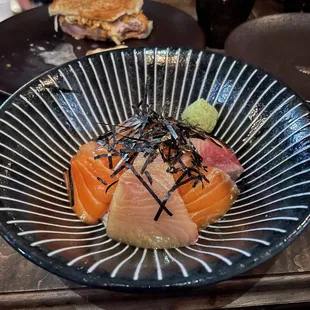 Marinated yellowtail and Salmon Over Rice