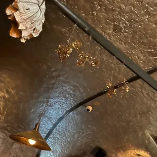 Dried flowers on ceiling.