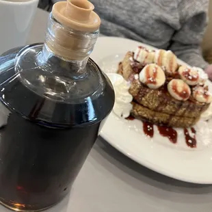 The Elvis and hot syrup on the table