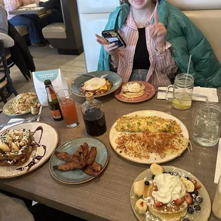 Mimosa, Fruit Explosion Pancakes, PB &amp; Elvis