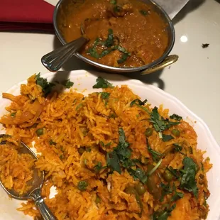 Shrimp biryani and chicken carri
