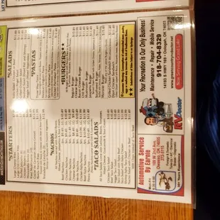 a menu and a hot dog