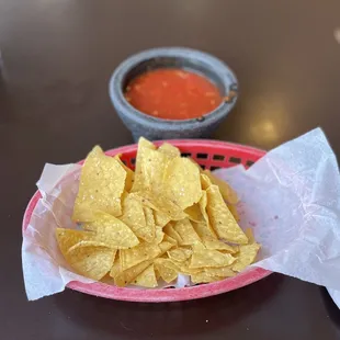 Complimentary chips and spicy salsa