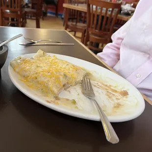 1/2 eaten Bean Burrito plate... picture taken late