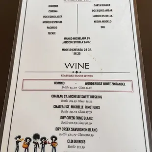 Beverage menu