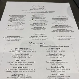 Cocktail menu