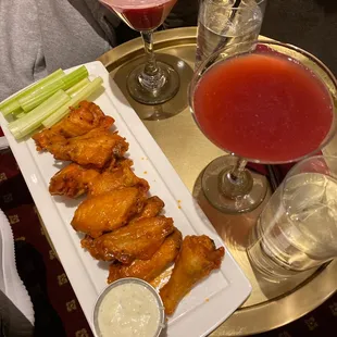 Purple Haze martini, Lavendula martini, and Buffalo wings.