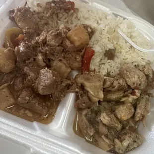 2 Entree w/ Steamed Rice (Potk Adobo and Pork Sisig)